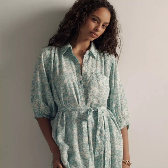Anthropologie The Irene Linen Shirt Dress by Maeve XXS 2XS new sky color - Picture 4 of 8